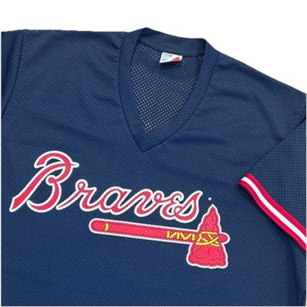 RARE Atlanta Braves Mens Size 2XL Mesh Batting Jersey Short Sleeve Navy Vintage